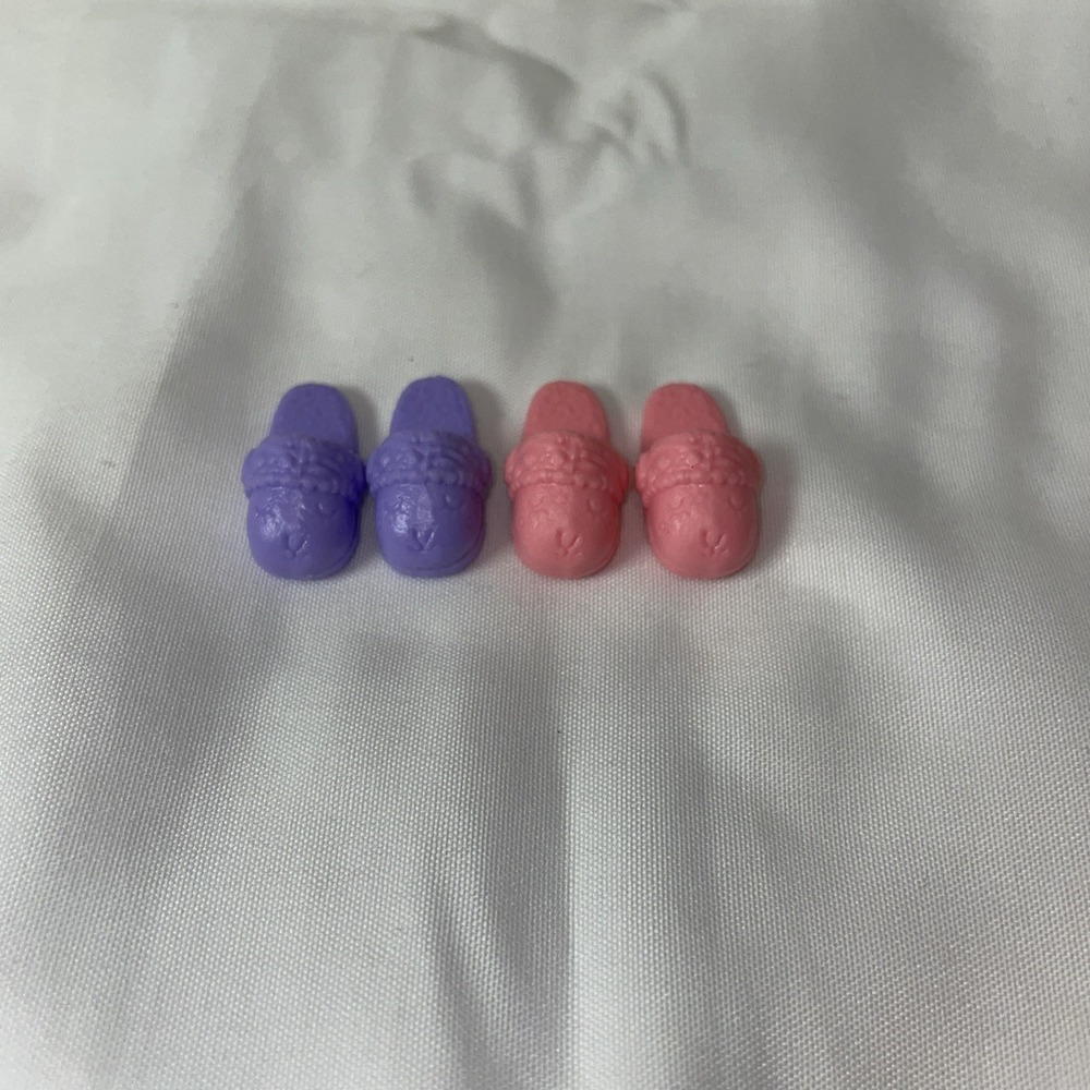 Vintage Barbie Stacie Doll Slippers Lot Pink Purple‎ Bunny Face Shoes 2 Pairs